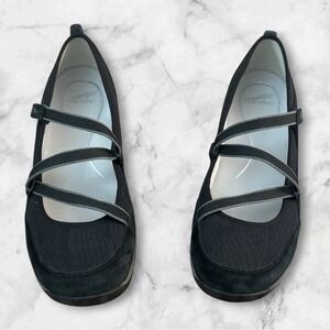 Dansko Hilda Mary Jane Wedge Shoes Black Suede Crisscross Straps Women's 10